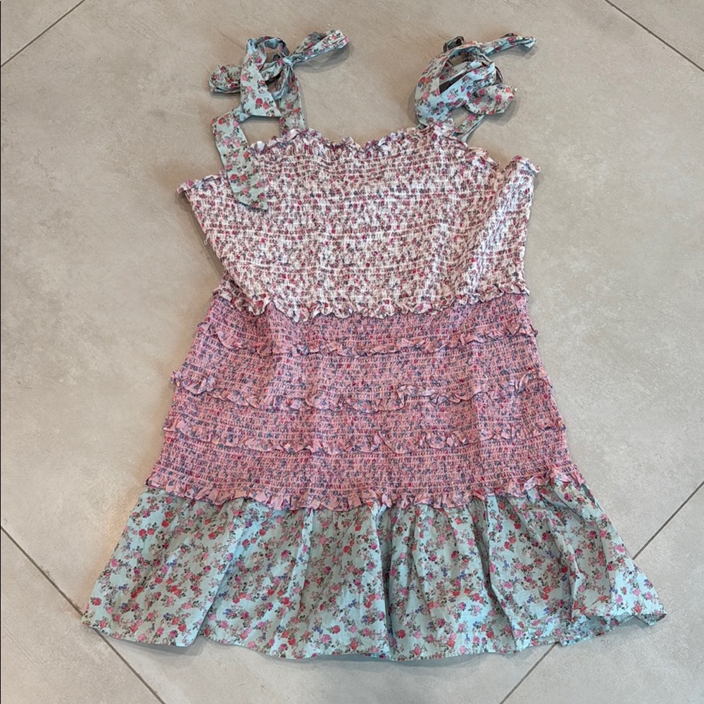 LoveShackFancy Pink and Blue Floral Dress